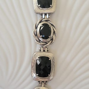 Brighton Silver Plated Black Glass Panel Link Bracelet, Adjustable Statement Cuff bild 1