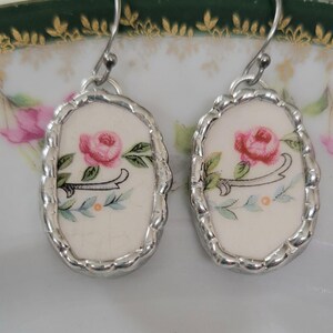 Pink Rose Broken China Soldered Earrings