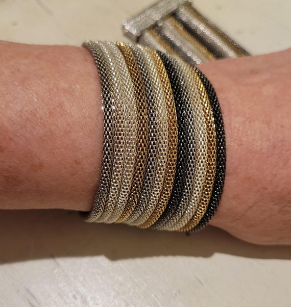 Chic Tri-Tone Mesh Statement Cuff Bracelets with … - image 6