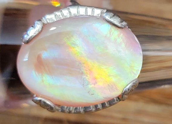 Sterling Silver Pink Peach Conch Shell Cabochon R… - image 7