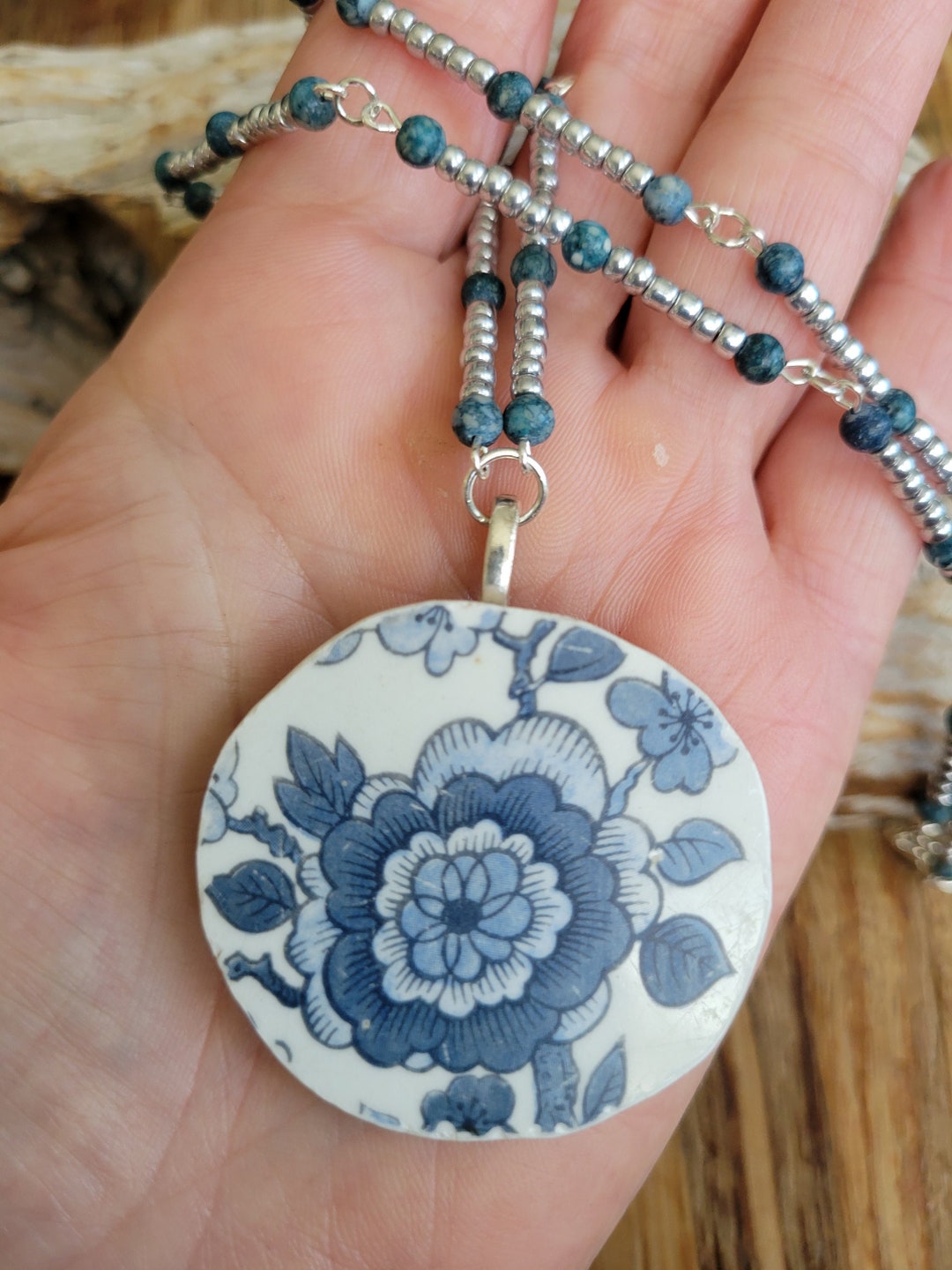 Blue & White Vintage Broken China Beaded Necklace - Etsy