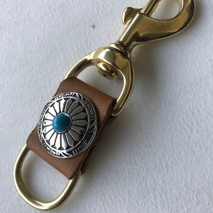 Navajo Leather Keychain with turquoise