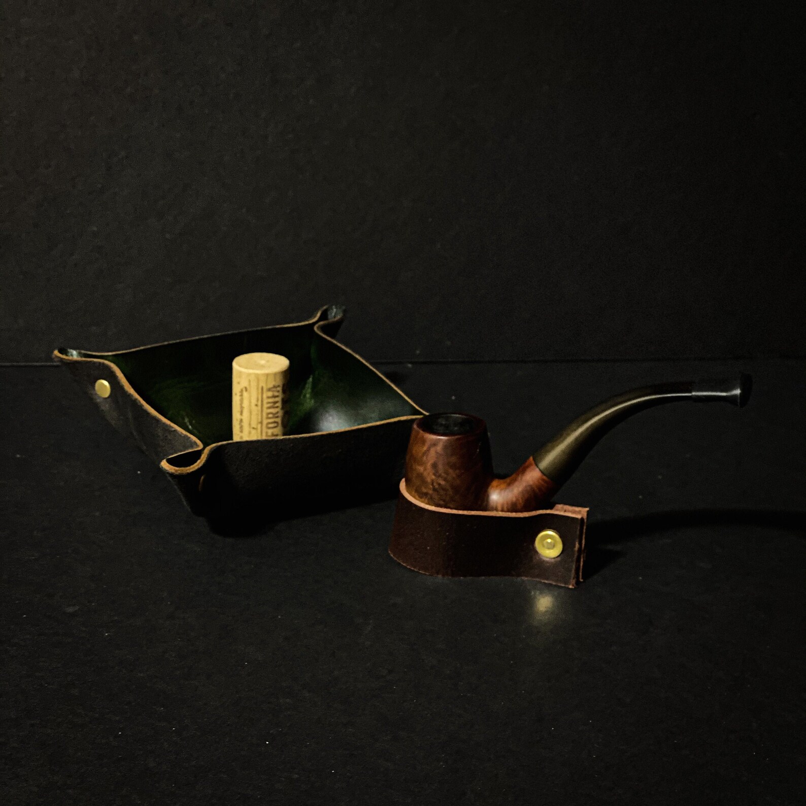 Leather Pipe Stand and Cork Ashtray Etsy