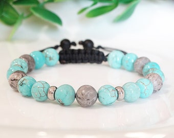 Turquoise Bracelet,Turquoise & Grey Jasper bracelet,8mm Turquoise bracelet, Men bracelet, Power bracelet, Healing bracelet, Crystal healing
