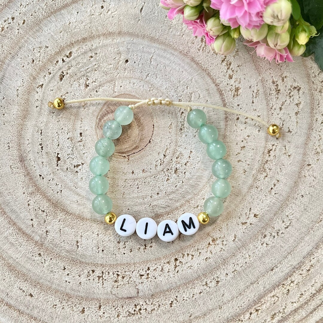 Baby Green Jade Bracelet, Personalised Baby Bracelet, Baby Name