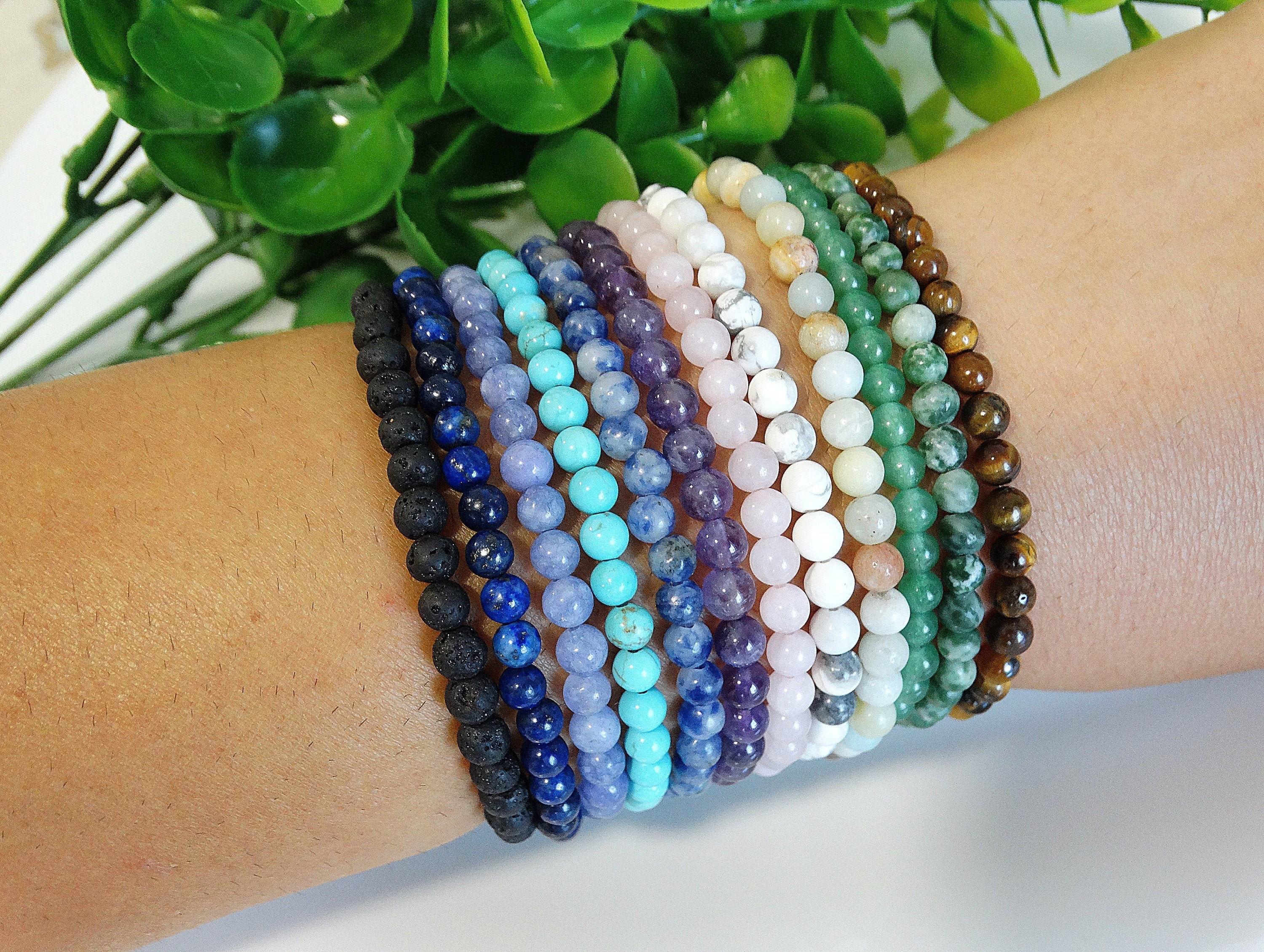 Bling Small 4mm Crystal Bead Bracelets | 13 Colors | Womens One Turquoise Blue