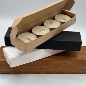 Tealight/Wax Melt Boxes: 160x40x23mm. Small Packaging, Black Kraft White (10 Pack)
