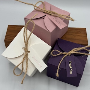 TIE TOP Gift Boxes with Jute and Matching Tag: 8x8x6cm, Wedding Favour, Party Box (Pack of 10)