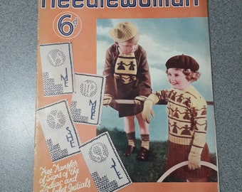 The Needlewoman magazine 1936 with free transfer zodiac signs and initials