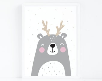 Nursery Art Digital Download, Farm Animal Nursery Print, Baby Bear Animal Art Print, Nursery Wall Art, Printable Nursery Art, Kids Decor
