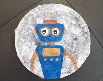 10cm runder Keilrahmen Moon Bot Blau