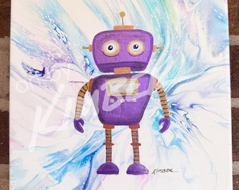 Roboter 20,3x20,3 cm Acryl auf Leinwand Original Kunst