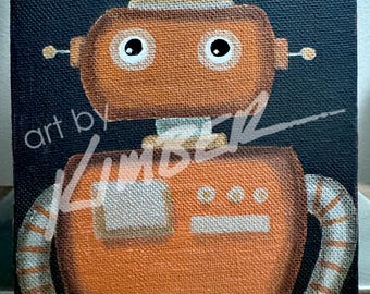 Roboter Gemälde (Kupfer) 5 "x 7" Original Art