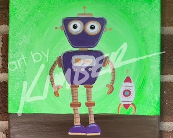 Roboter Gemälde (Purple) 8 "x 8" Original Art