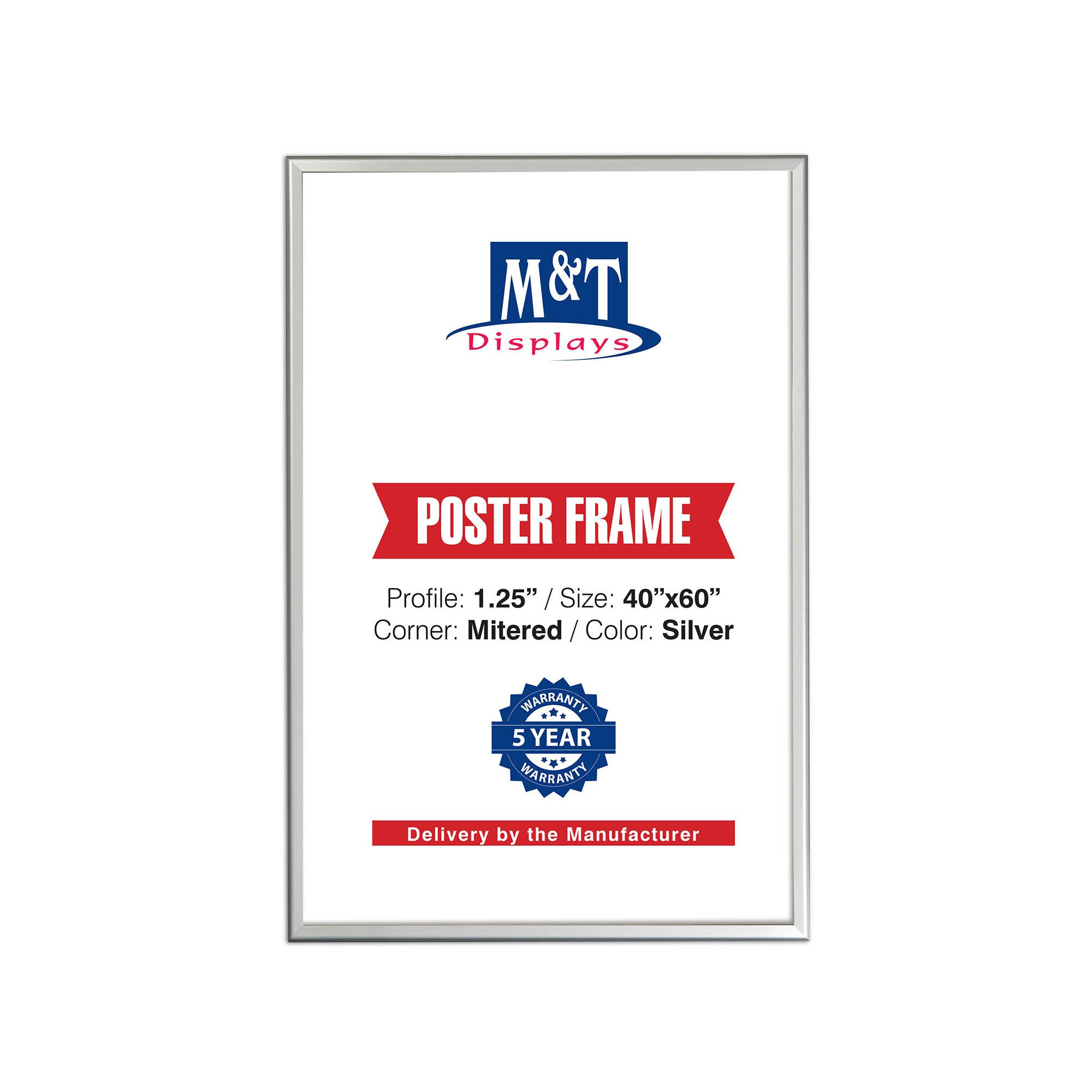 Snap Frame 24x36 Inch Poster Size, 1.25 Inch Silver Color Aluminum Profile,  Mitered Corner 