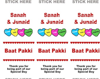 Personalised Bridal Shower, Nikkah, Baat Pakki & Walima Mini Love Heart Sweet Stickers by Sweet Labels | Any Language