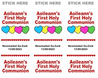Sweet Labels Personalised First Holy Communion Mini Love Heart Sweet Stickers – Any Language
