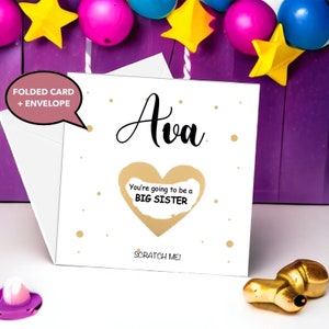 tu vas être une grande soeur, Carte d'annonce de grossesse, Carte à gratter grossesse, Grossesse révélée à la carte grande soeur - PA04