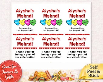 Personalised Mehndi Mini Love Heart Sweet Stickers by Sweet Labels | Favours & Sweet Carts | Any Language
