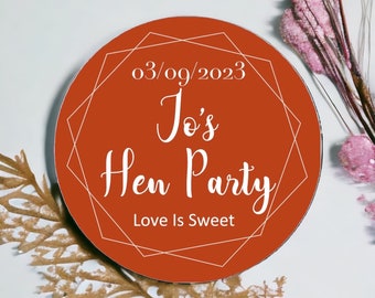 Luxury Burnt Orange Hen Do Stickers – Personalised Hen Party Favours (Bride Squad / Team Bride) 45mm