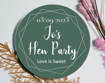 Luxury Emerald Green Hen Do Stickers | Personalised Hen Party Favours | Bride Squad, Bride Tribe, Team Bride | 45mm