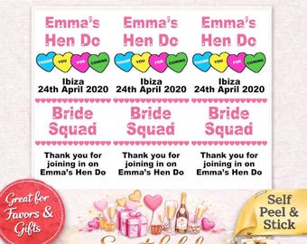 Personalised Mini Love Heart Sweet Stickers – Self-Adhesive Labels for Weddings, Hen Dos & Birthdays (Any Language)