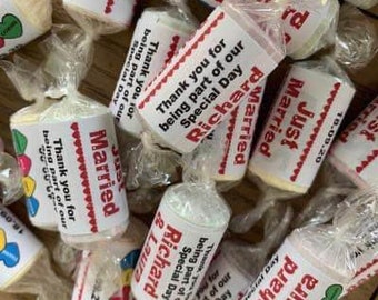 Personalised Wedding Love Heart Sweets | Just Married Retro Sweet Favours