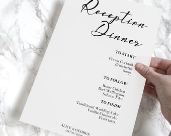Printed Simple Wedding Menus, Modern And Minimal Printed Menu Card For Reception, Wedding Breakfast Menu, Dinner Menu Cards, A5 Size