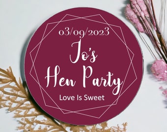 Luxury Wine Hen Do Stickers – Personalised Hen Party Favours (Bride Squad / Team Bride) 45mm