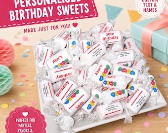 Mini Personalised Love Heart Sweets | Birthday Party Favours | Custom Candy Labels | Any Age 13th 18th 21st 30th 50th 60th