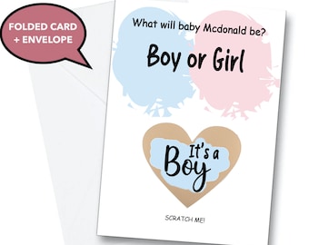 gender reveal card, gender reveal scratch card, gender reveal ideas, gender reveal decoration, gender reveal boy card