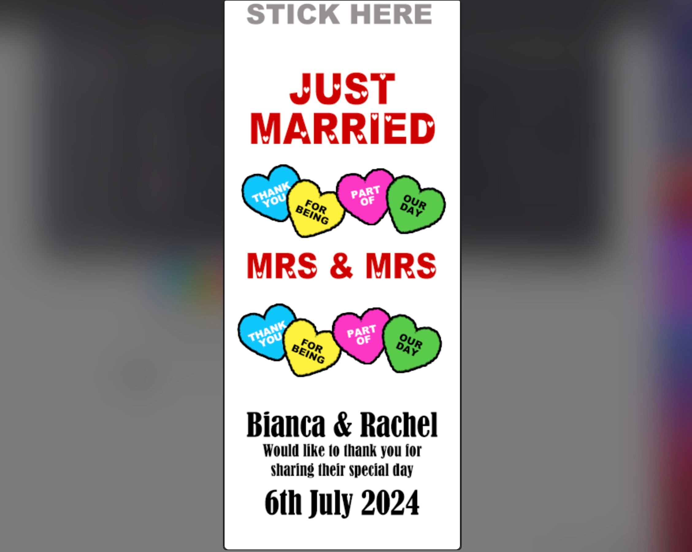 SWEET LABELS Personalised Wedding Love Heart Sweets STICKERS Favours Sweet Cart