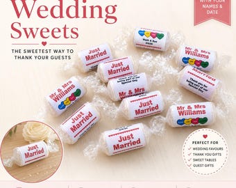 Dulces personalizados en forma de corazón para bodas / Mini detalles de boda personalizados / Regalos de dulces para recién casados