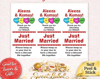Islamic Wedding Sweet Stickers | Personalised Nikkah, Walima & Shaadi Mini Heart Labels