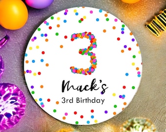 Personalised Stripy Colourful 3rd Birthday Stickers – Thank You for Coming Party Favour Labels