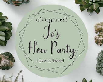 Luxury Sage Green Hen Do Stickers – Personalised Hen Party Favours (Bride Squad / Team Bride) 45mm