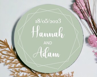 Sage Green Wedding Stickers – Personalised Wedding Stationery Thank You Labels