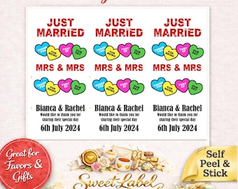 Sweet Labels Personalised Wedding Love Heart Sweet Stickers – Favours & Sweet Cart
