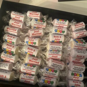 25/50/100 Personalised Mini Love Heart Sweet Wrappers Stickers - Foto 8