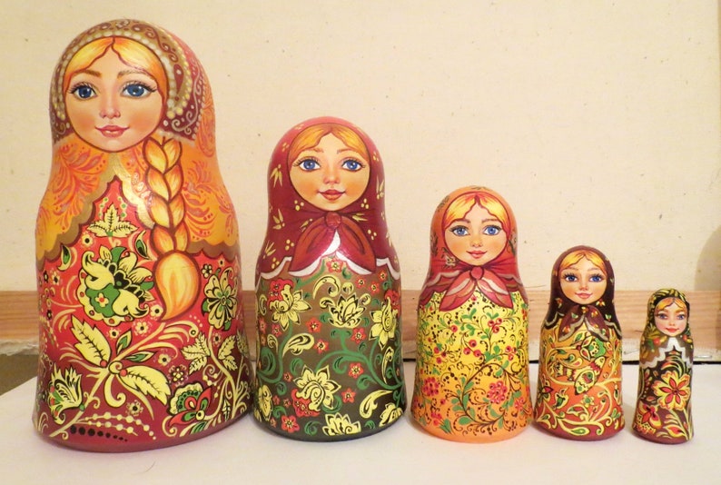 Art Modern Khokhloma Painted Russian Stacking Doll Martyoshka | Etsy