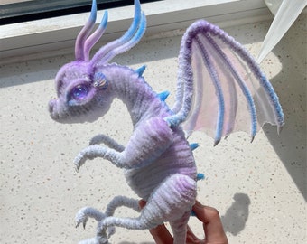 Purple Fairy Dragon,fluffy dragon dolls,Custom plush dragon,personalized realistic fantasy creature plush,handmade Dragon,pterosaur dinosaur