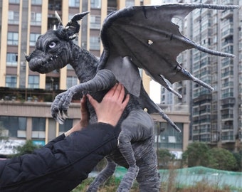 Bambola Drago malvagio grigio, Giocattolo drago peluche personalizzato, creature fantasy realistiche personalizzate peluche, Drago Fantasy, regali di dinosauro pterosauro per lei