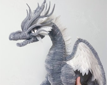 Grey Dragon doll,Custom gray plush dragon Toy,personalized realistic fantasy creatures plush toys,Fantasy Dragon,pterosaur dinosaur for her