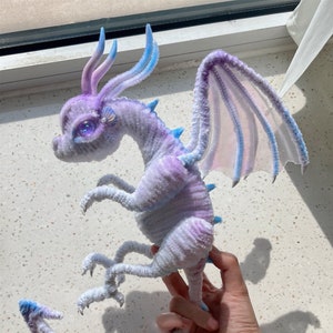 Purple Fairy Dragon,fluffy dragon dolls,Custom plush dragon,personalized realistic fantasy creature plush,handmade Dragon,pterosaur dinosaur