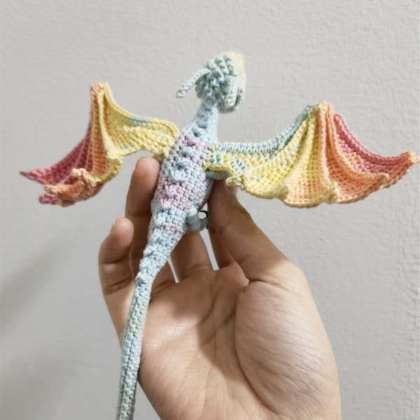 Broche de dragón de ganchillo, broche de pterosaurio, joyería de felpa de dragón personalizada, dragón de peluche, crochet boho de dragón kawaii, broche animal de ganchillo