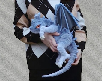 Bambole Blue Dragon, giocattoli drago di peluche, creatura fantasy fatta a mano, creatura fantasy, creatura fantasy realistica, Drago Fantasy, dinosauro pterosauro