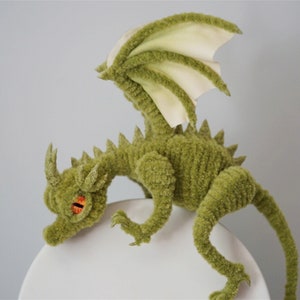Evil Dragon plush dolls,Teacup Mini babe Dragon,Green yellow fluffy dragon doll,Custom dragon,realistic fantasy creature plush kawaii dragon