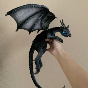 Gray-black Dragon doll furry Pet Ragdolls,Monster Custom plush dragon Toy,Realistic fantasy creature,Black Fantasy Dragon, dinosaur for her