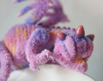 Sleepy Dragon plush doll,Teacup Mini babe Dragon,Pink fluffy dragon doll,Custom Purple dragon,realistic fantasy creature plush kawaii dragon