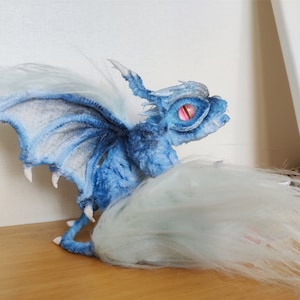 Blue fluffy dragon dolls,Custom plush dragon,personalized realistic fantasy creatures plush,handmade Fantasy Dragon,pterosaur dinosaur gift